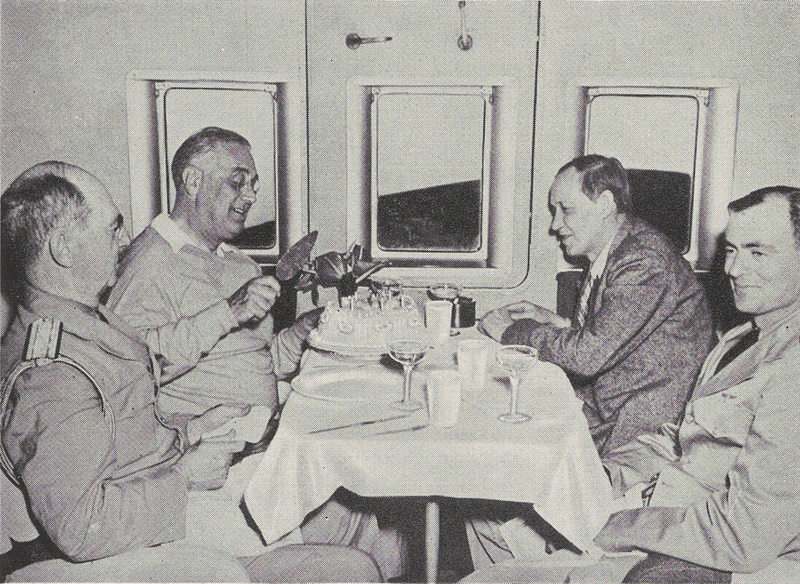 Franklin D. Roosevelt aboard the Dixie Clipper returning from the Casablanca Conference held in 1943