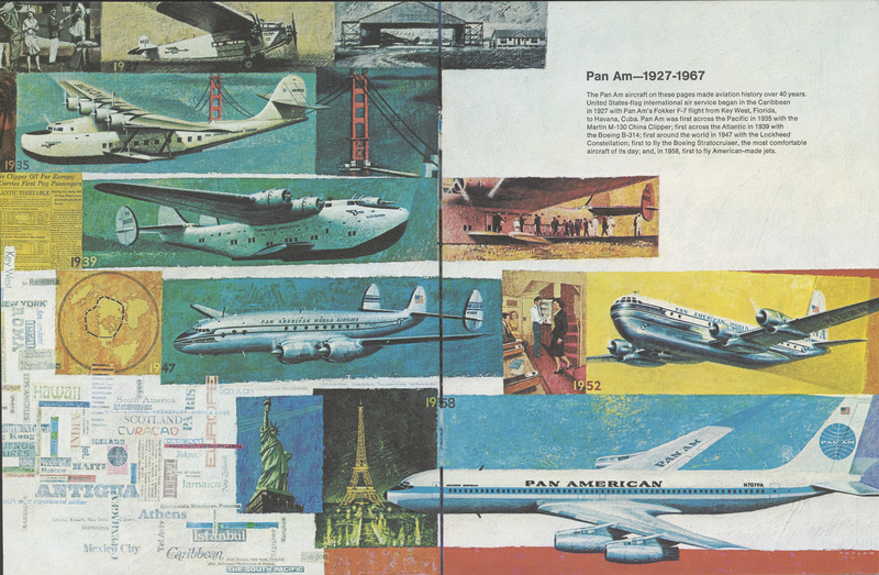 artistic illustration of Pan Am's accomplishements of its fleet from 1927-1967