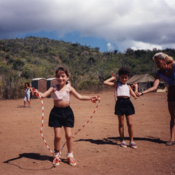 Cuban girls jumping rope in a Guantanamo Bay refugee camp, 1990s