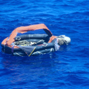 Empty raft at sea in the Florida Straits, 1990s