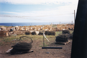 Wooden housing being built for Cuban rafters at Guantanamo Bay Naval Base, 1990s