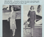 Pan Am stewardesses from 1944 (left) and 1959 (right) modelling the company's employee uniforms