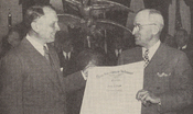 President Harry S. Truman presenting Juan T. Trippe with the Harmon Trophy in 1947