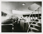Pan American World Airways Boeing 747, interior image of spiral staircase and bar