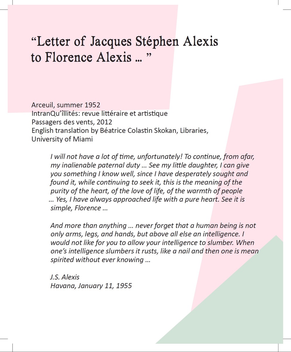 Letter to Florence Alexis